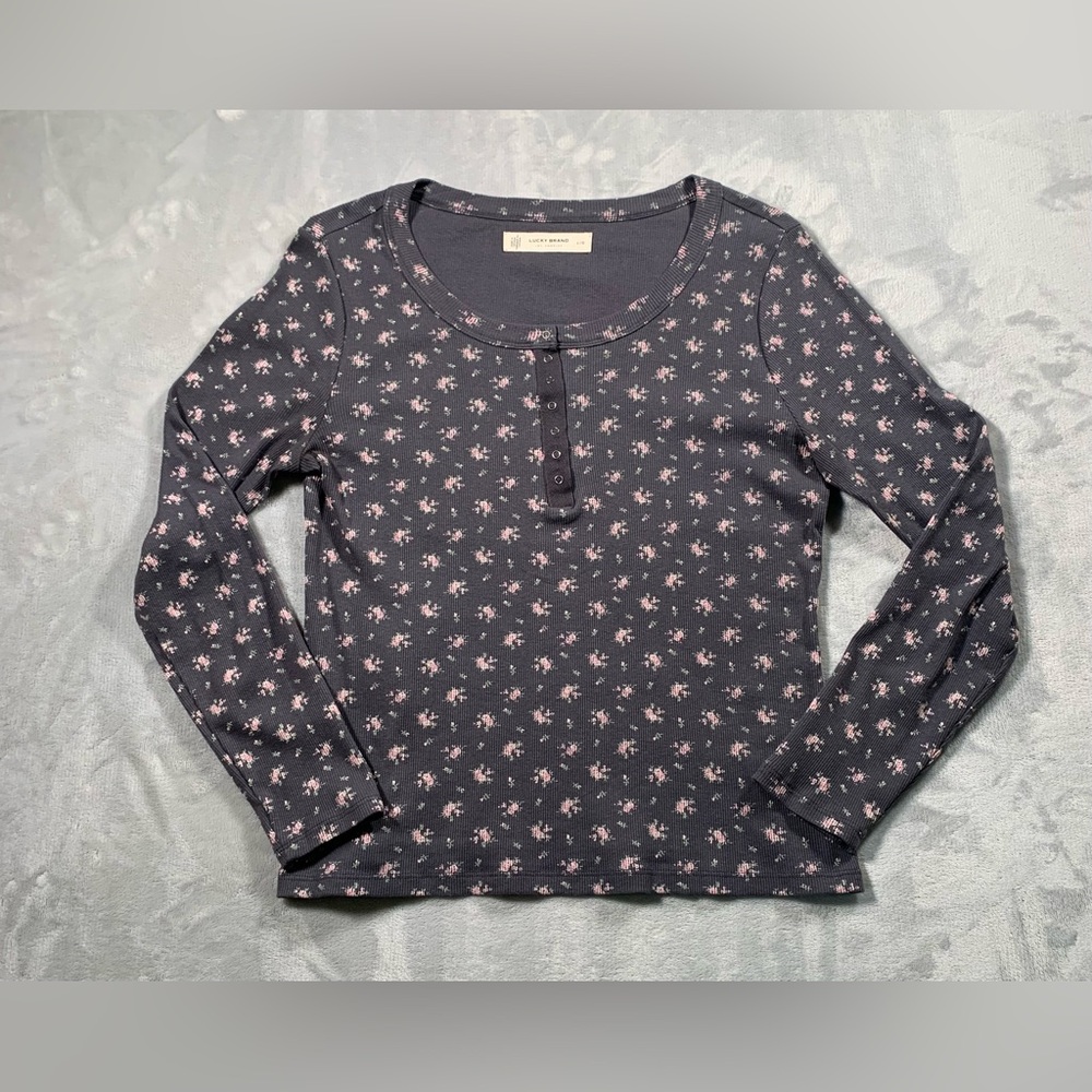 Navy Floral Long Sleeve Top